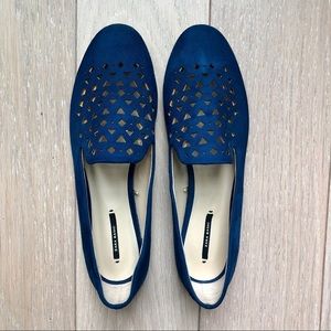 Zara Soft Geometric Cut Out Navy Flats / Loafers